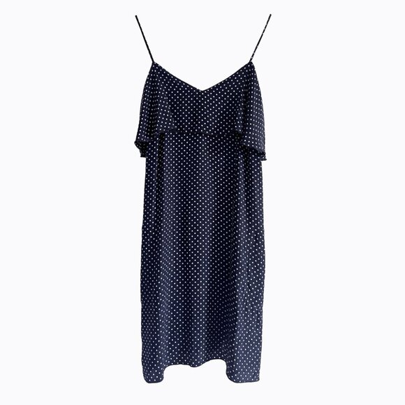 ATM Dresses & Skirts - ATM Ruffle Flounce Slip Dress Sz SP 100% Silk Navy Polka Dot 90s Y2K Coquette